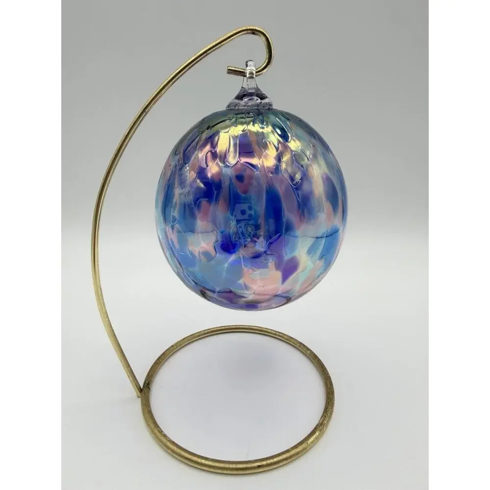 Glass Eye Studio Iridescent Pink & Blue 4” Blown Glass Ornament Friendship Ball